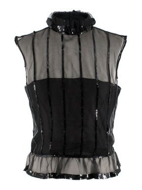 Chanel Black Sequin Embellished High Neck Sheer Top