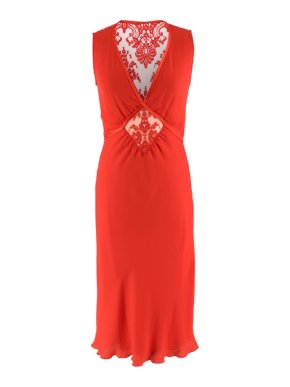 Valentino Red Lace Panelled Silk Blend Dress