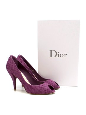 Dior Violet 'Miss Dior' Python Embossed Peep Toe Pumps