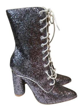 Sergio Rossi Silver Glitter Lace-Up Booties