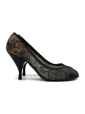 Chanel Lace And Satin Cap Toe Pumps