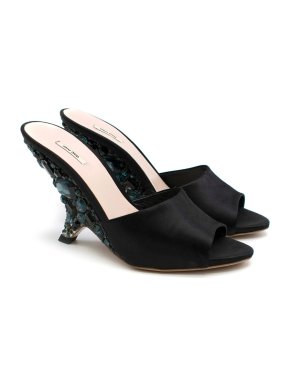 Miu Miu Black Crystal Embellished Wedge Mules