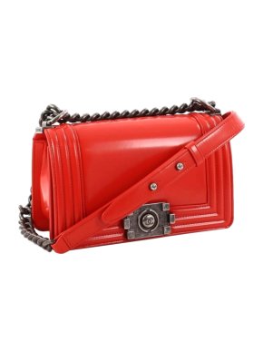 Chanel Red Glazed Calfskin Reverso Boy Flap Bag
