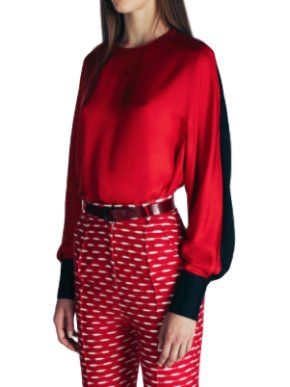 Jonathan Saunders Red & Navy Silk Liya Blouse