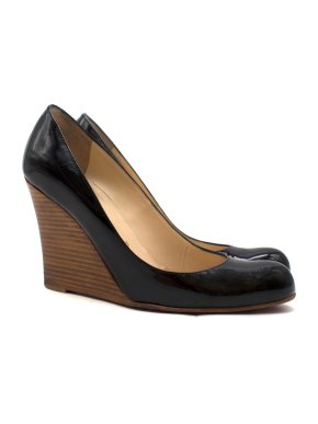 Christian Louboutin Black Patent Leather Wedge Pumps