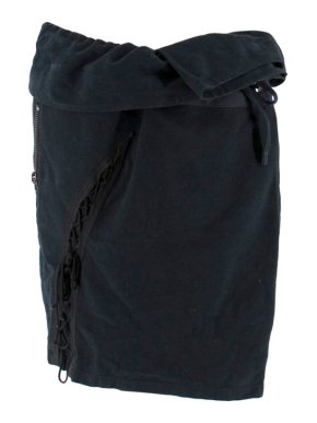 Balmain Navy Lace-Up Foldover Wrap Mini Skirt