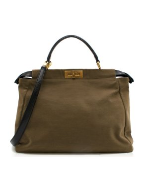 Fendi Khaki Canvas & Leather Peekaboo Bag
