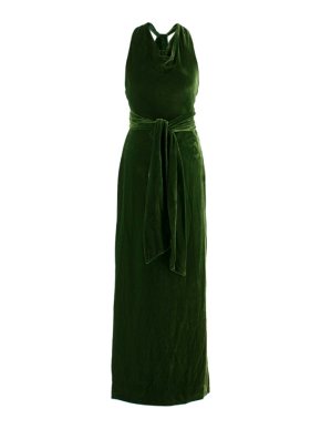 Ralph Lauren Black Label Green Velvet Rope-Tie Gown