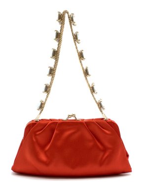 Valentino Red Satin Bag With Crystal Embellished Strap