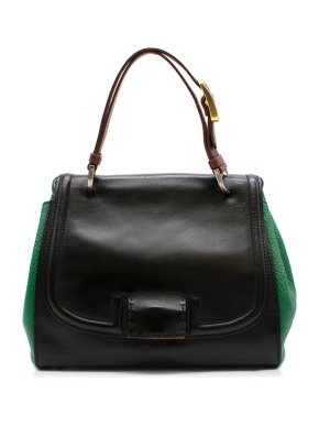 Fendi Black & Green Leather Silvana Top-handle Shoulder Bag