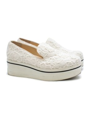 Stella McCartney White Floral Embroidered Platform Sneakers