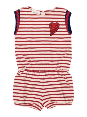 Gucci Girls 6 Years Cotton Striped Embroidered Playsuit