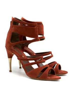 Celine Red Suede Cut-Out Heeled Sandals