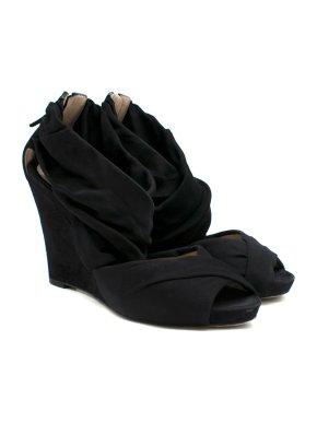 Fendi Black Cross-strapped Suede Wedges