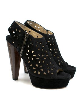 Jimmy Choo Black Suede Laser-Cut Peep-toe Heeled Sandals