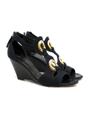 Giuseppe Zanotti Navy & Gold Canvas Wedge Sandals