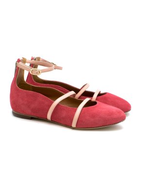 Malone Souliers Girls Pink Suede Strapped Ballerina Flats