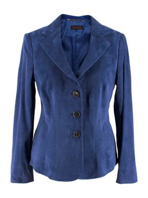 Escada Blue Goat Suede Stitch-detailed Buttoned Blazer