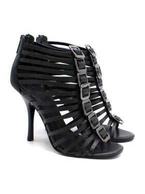 Tory Burch Black Leather Buckle-Strapped Heeled Sandals