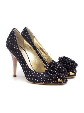 Escada Navy Silk Polka dot Open toe Pumps