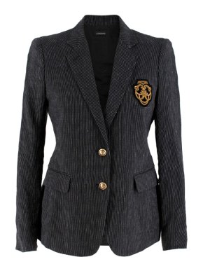 Joseph Black and White Striped Embroidered Crest Blazer