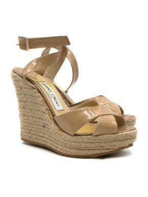 Jimmy Choo Patent Leather Espadrille Wrap Wedges