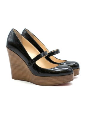 Louis Vuitton Christian Louboutin Black Patent Leather Mary Jane Wedges