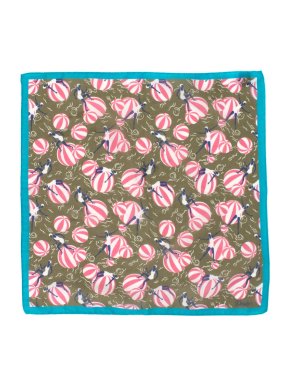 Drakes Olive Beach Ball Print Pocket Square