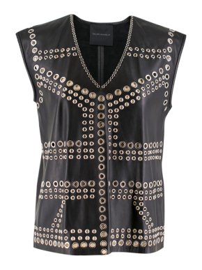 Nour Hammour Black Faux Leather Eyelet Embellished Top