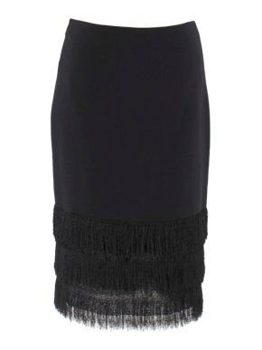 Sandro Black Jane Noir Fringed Pencil Skirt