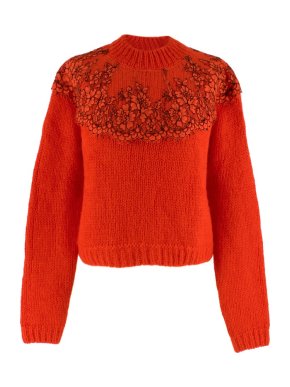Christopher Kane Red Floral Lace Wool Jumper