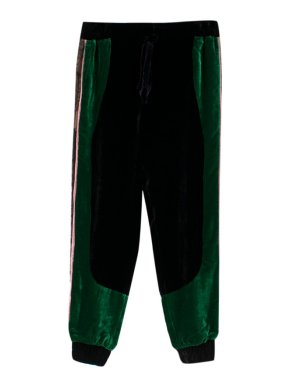 Elie Saab Velour Black & Green Lace Trim Joggers