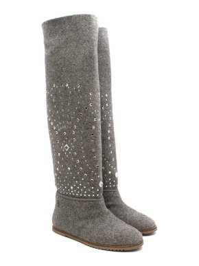 Russy Grey Felt Jewelled Knee-high boots