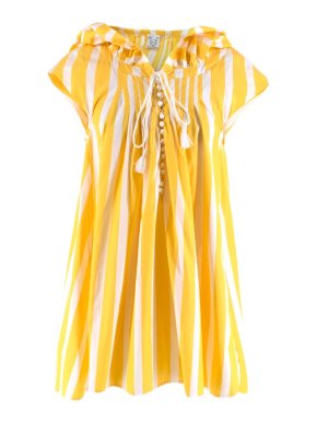 Thierry Colson Cotton Yellow & White Striped Off-shoulder Tunic Top