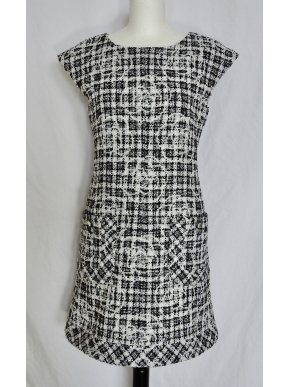 Chanel 2014 Tweed Boucle Camellia Dress Black and White sleeveless