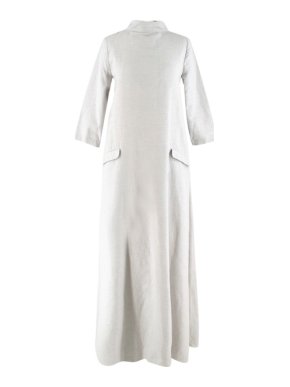 Chador Grey Linen Blend High Neck Fringed Keyhole Maxi Dress