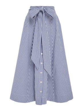 Lisa Marie Fernandez Gingham Check Button Front Seersucker Midi Skirt