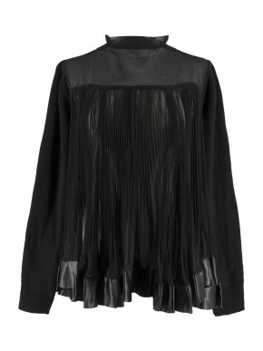 Bespoke Black Wool Blend Pleated Chiffon Knit Cardigan Back Jumper