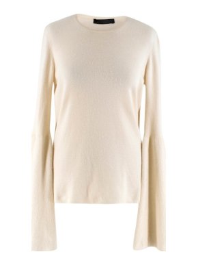 The Row Cashmere Beige Trumpet Sleeve Knit Sweater