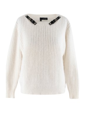 The Kooples White Angora blend Embellished Knit Sweater