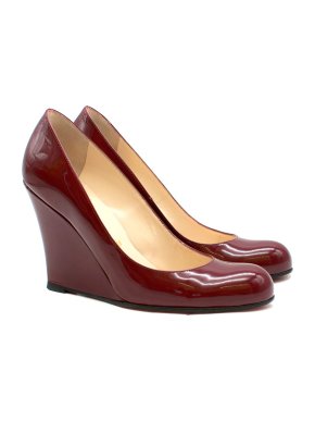 Christian Louboutin Burgundy Patent Leather Round Toe Wedges