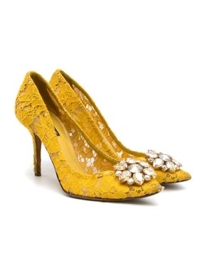 Dolce & Gabbana Bellucci Taormina Yellow Lace Pumps - Current Season