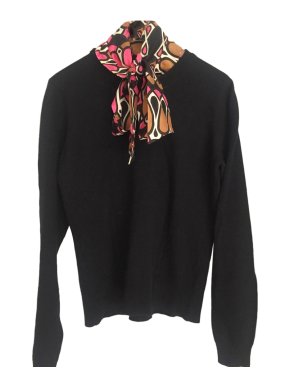 Milly Cashmere Black Sweater W/ detachable silk printed scarf