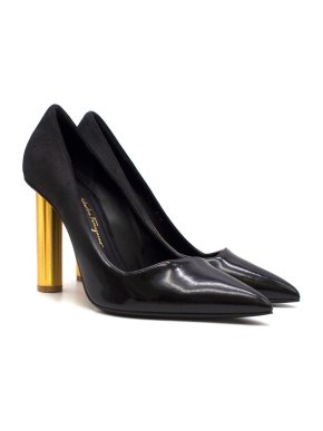 Salvatore Ferragamo Bari Flower Heel Suede & Patent Pump