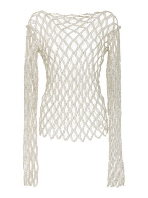 Rosetta Getty Metallic Fishnet Long Sleeve Top