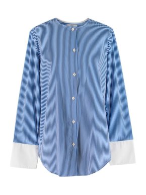 Tome Blue Pinstriped Long sleeve Top with Back Opening 1