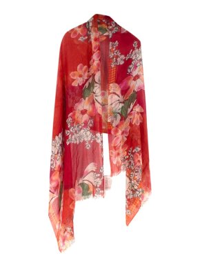 Pashma Cashmere blend Red Flower Scarf