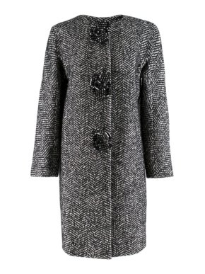 Ermanno Scervino Black & White Tweed Wool Blend Coat