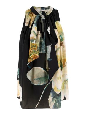Lanvin Black Silk Floral Sleeveless Top