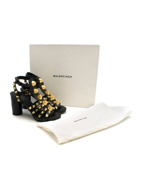 Balenciaga Black Leather Studded Heeled Sandals